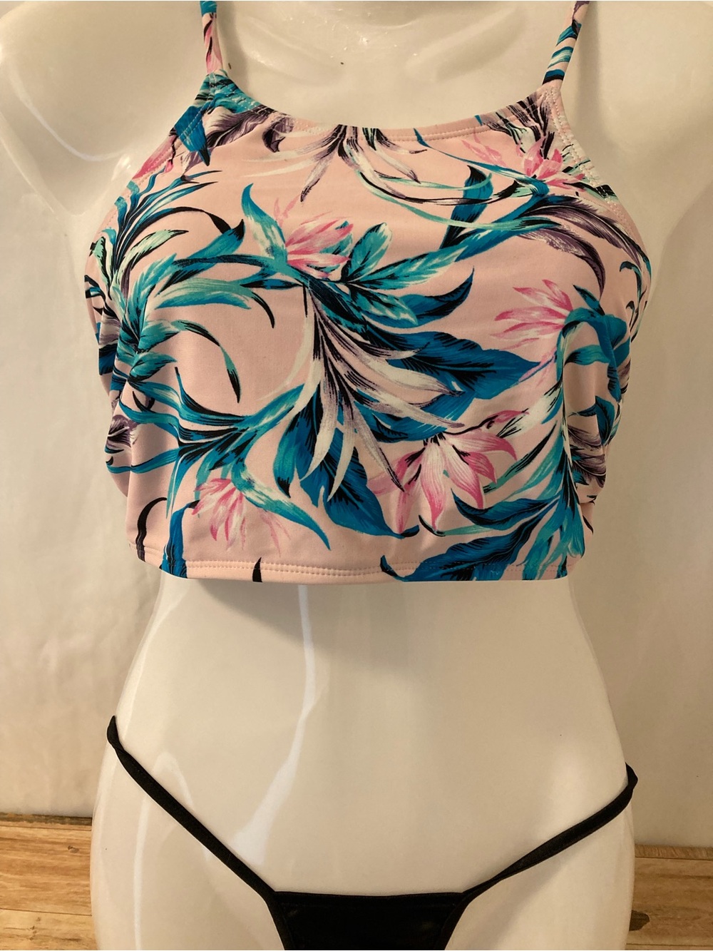Hot Water Tropical Floral Bikini Crop Top Pink Blue LG